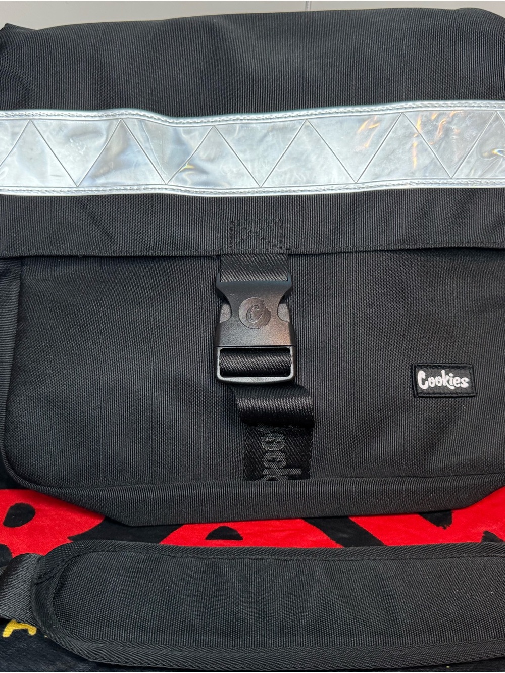 Cookies Black Messenger Bag with Reflective Trim